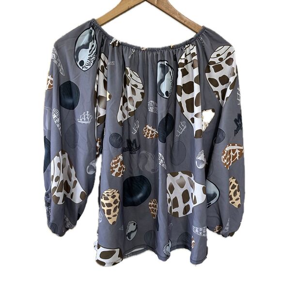 NWOT Motivation Movement Hawaiian Sea Shells Off Shoulder Bubble Sleeve Blouse S - Picture 3 of 8